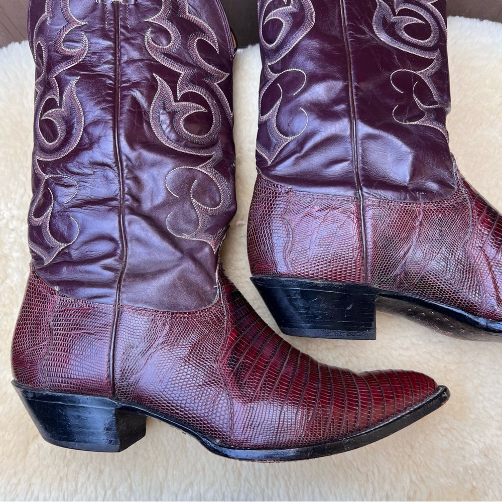 Vintage Nocona Boots Men’s Sz 9 E Teju Lizard Cowboy Western Rodeo Burgundy USA - Picture 6 of 15